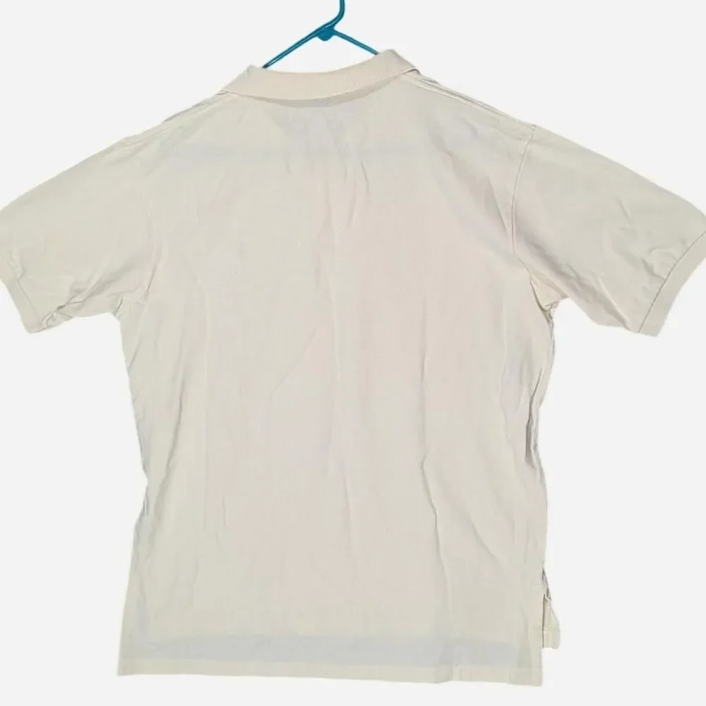 VTG Polo Ralph Lauren Men Large Cream Polo Shirt Cotton Short Sleeve Silver Pony